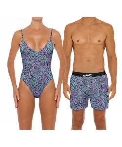 Newest Couple's Swim Collection BSWS-S59 and BSMS-S01 in Wild Cat Whimsy by Bali Swim