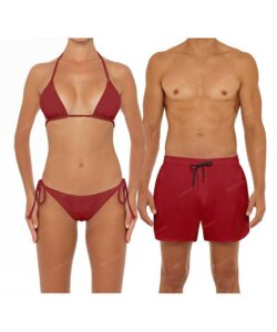 Newest Couple's Swim Collection BSWS-TB16 & BSMS-S08 in Sporting Red by Bali Swim